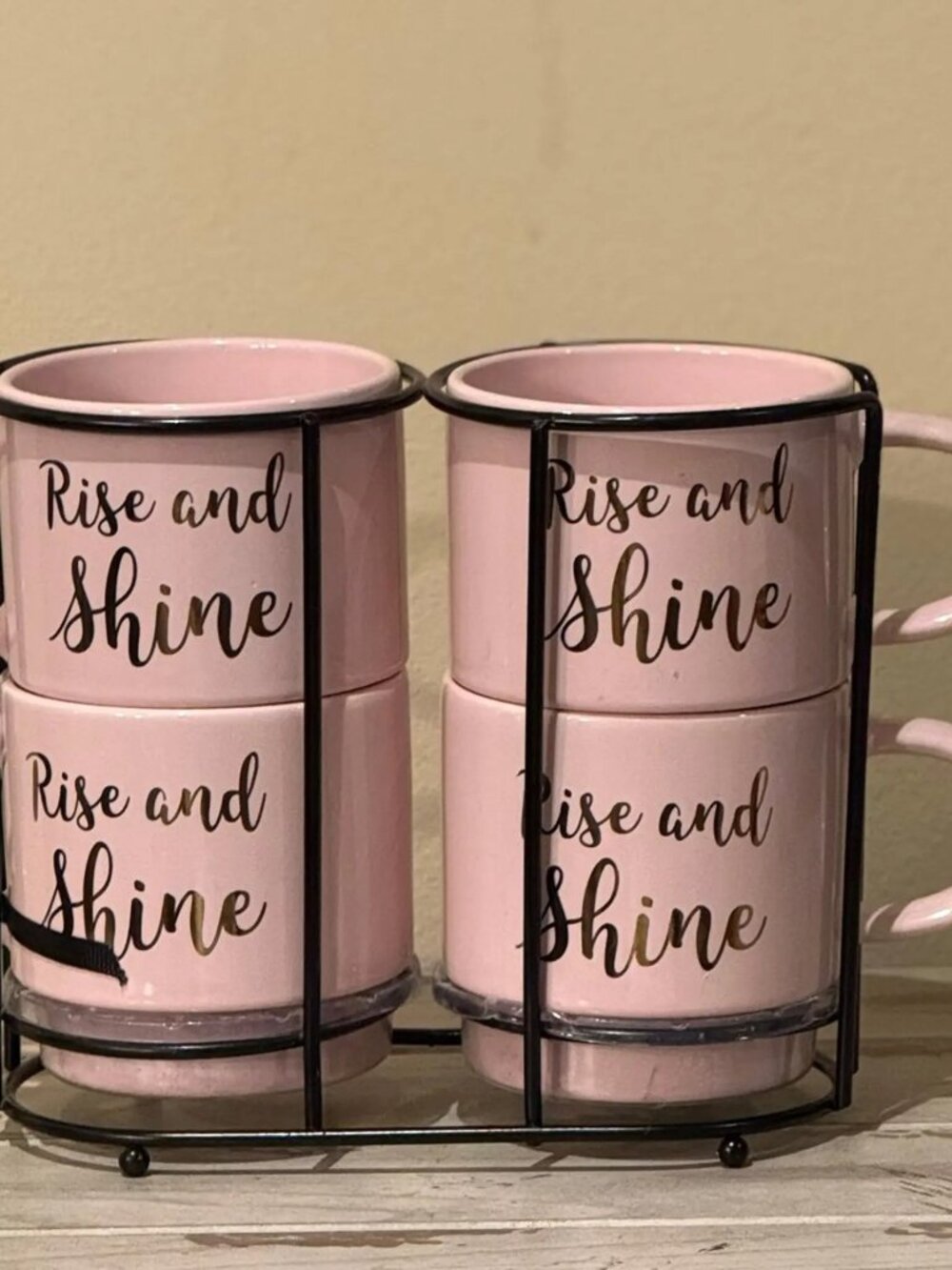 Nicole Miller Pink Rise and Shine Stackable Coffee Mugs - Picture 2 of 4